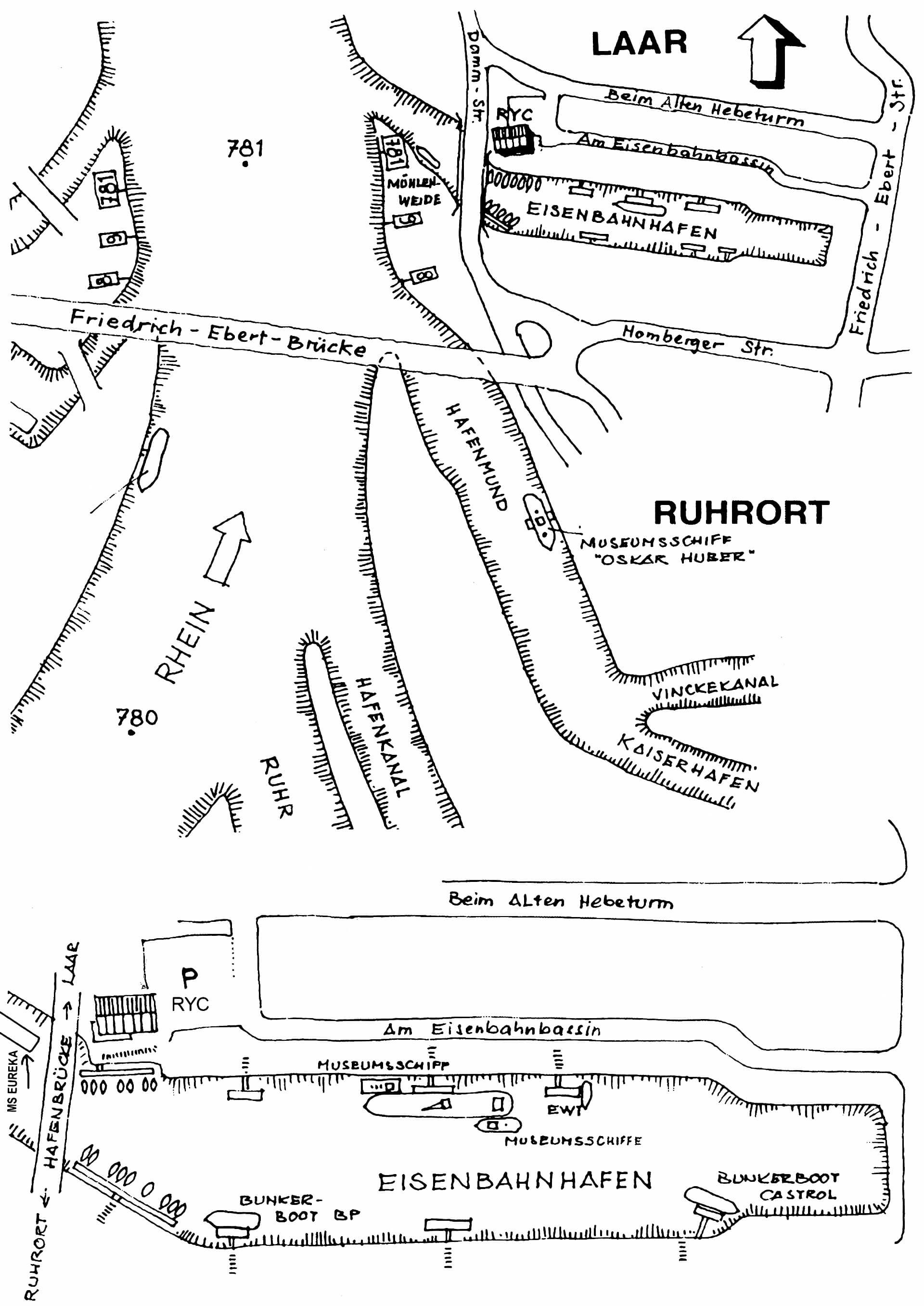 Hafenplan Duisburg Ruhrort Eisenbahnhafen.